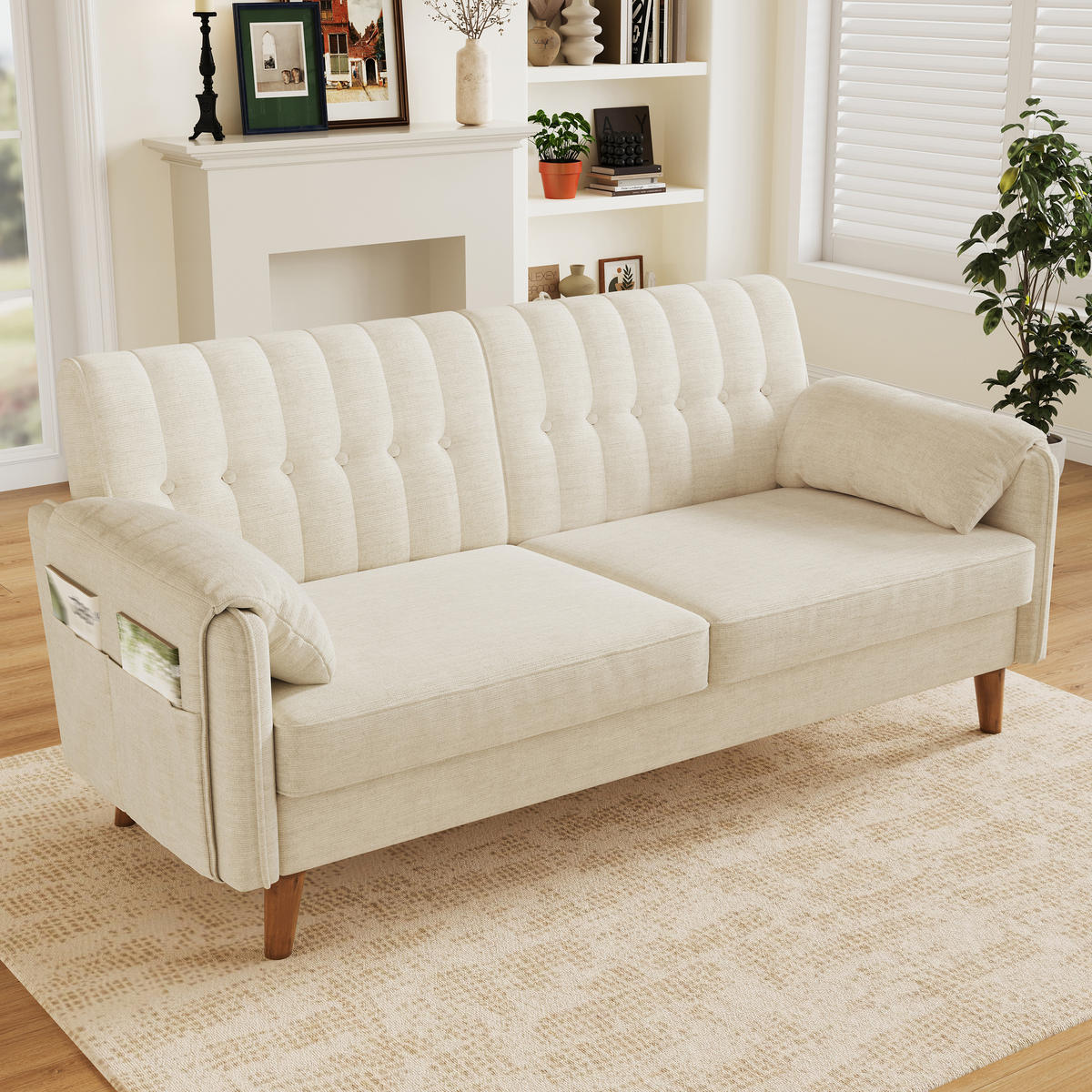 2-SITZER-SOFA Chenille mit Massivholzbeinen, DE-42464, Beige - Beige, Holzwerkstoff (161.5/83.5/79cm) - ComfortXL