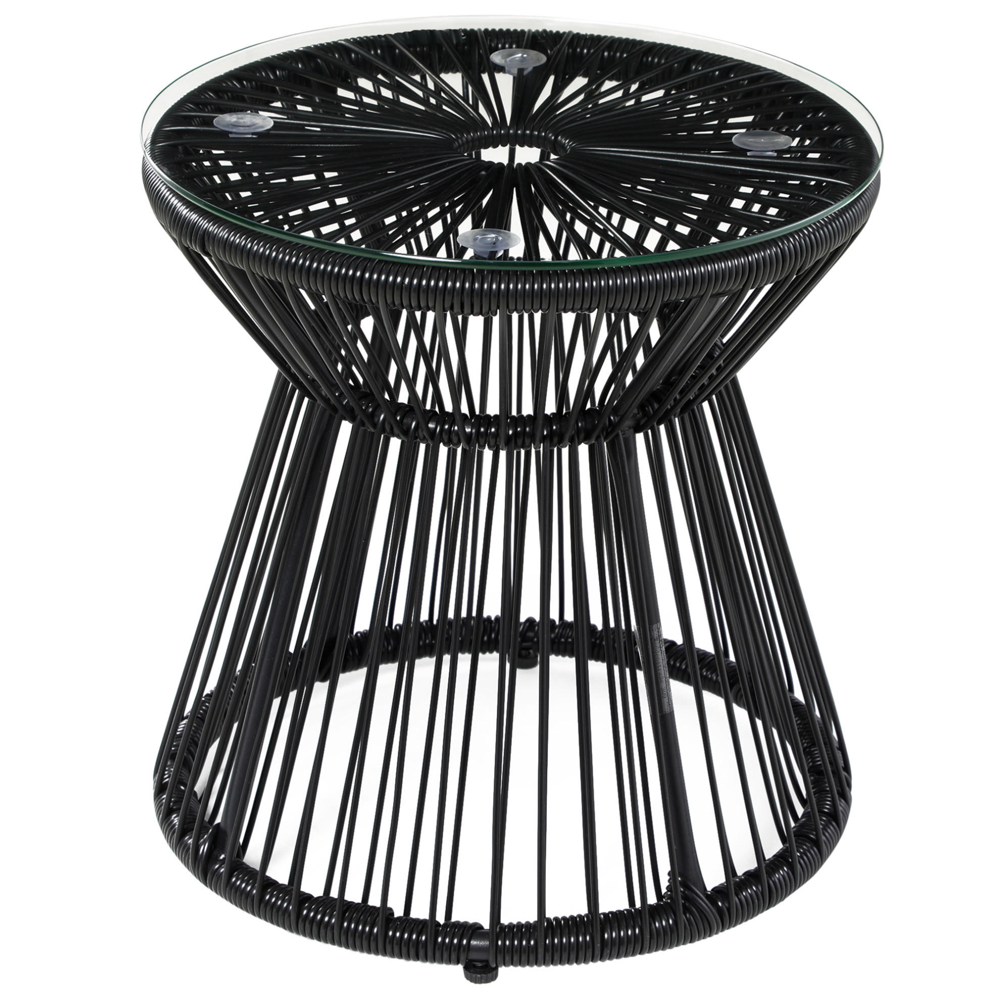 GARTENTISCH aus Rattan 40x40x42 cm Schwarz mit Glasplatte - Schwarz, Metall (40/40/42cm) - Modfu