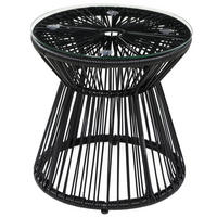 GARTENTISCH aus Rattan 40x40x42 cm Schwarz mit Glasplatte - Schwarz, Metall (40/40/42cm) - Modfu
