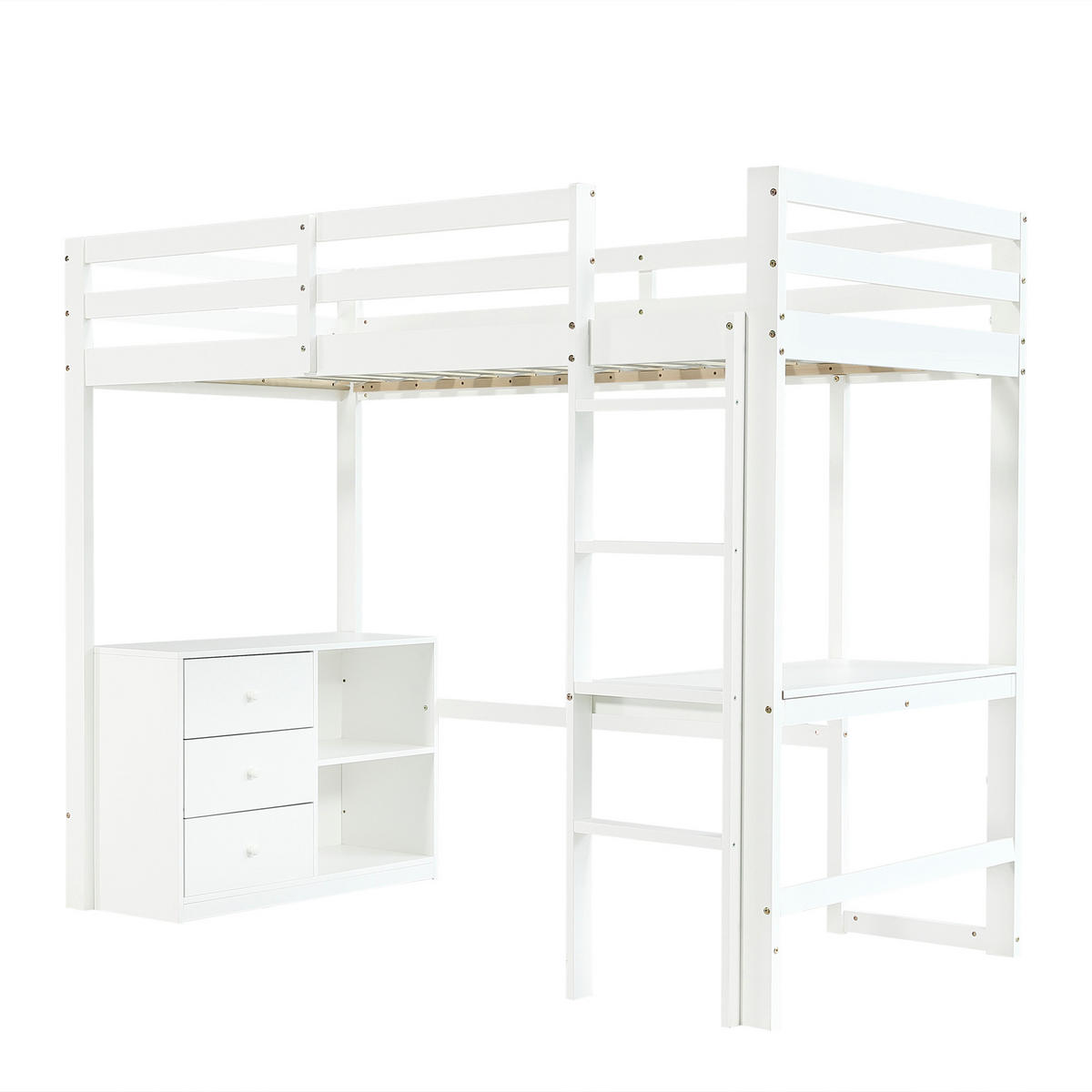 HOCHBETT mit Schreibtisch 90x200 cm Weiß mit Schrank und Regal - Weiß, Holz (90/200cm) - Meubliv