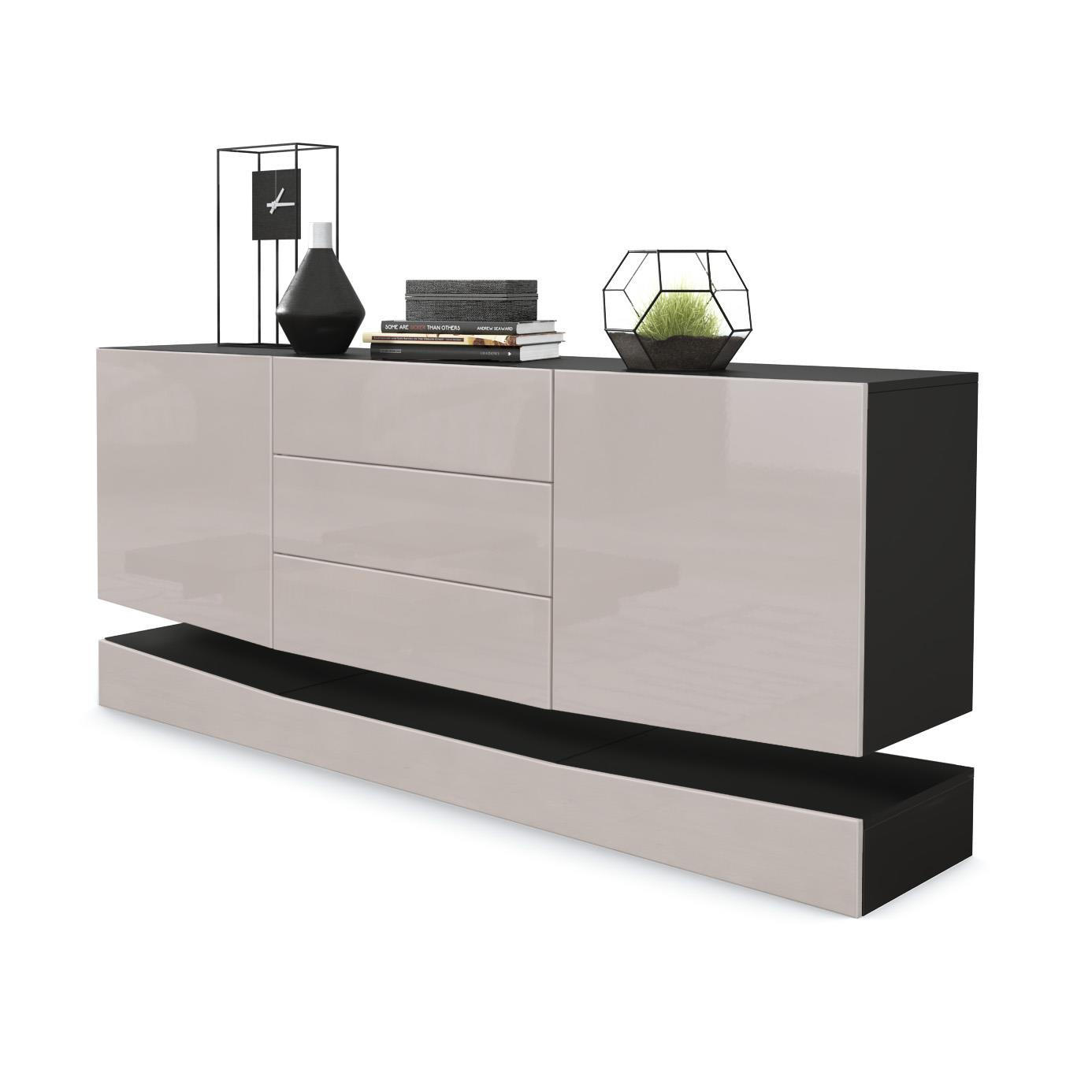 SIDEBOARD City Fronten in Sandgrau Hochglanz - Sandfarben, Holzwerkstoff (178/82/39cm) - Vladon