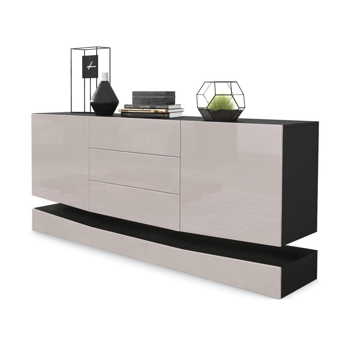 SIDEBOARD City Fronten in Sandgrau Hochglanz - Sandfarben, Holzwerkstoff (178/82/39cm) - Vladon