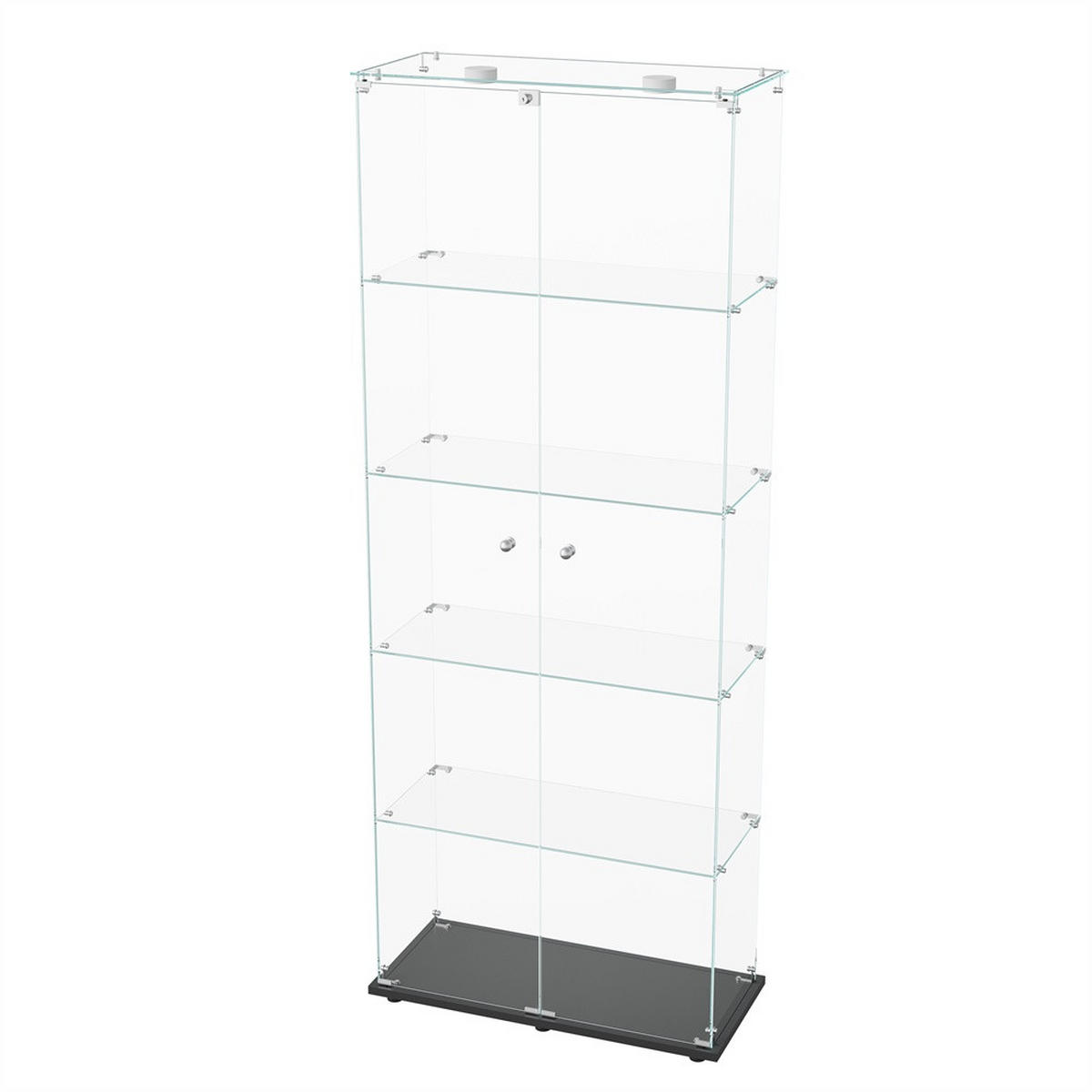 VITRINE - Glasvitrine mit 2 Türen und 5 Ebenen - integrierte LED-Beleuchtung - Schwarzer Holzboden - Schwarz, Glas (80.6/183/36.5cm) - DELFA