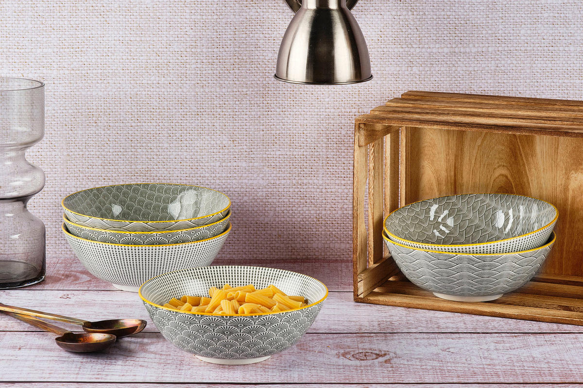 SCHALEN Pattern Ø21cm - 6er-Set - Eclipse - Grau, Keramik - Björn