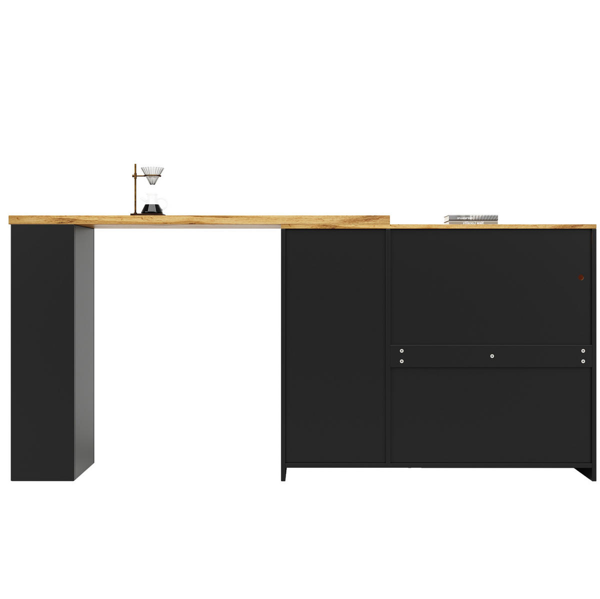 BAROVÝ stůl z MDF 197/39,6/100 cm s otočnou deskou 360°, LED osvětlením a skleněnými dvířky, Černá - černá, kompozitní dřevo (39.6/97/108cm) - Redom