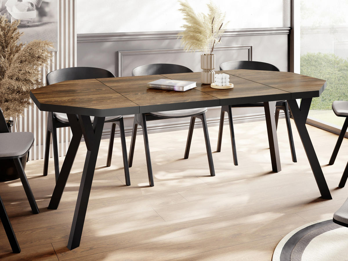 ESSTISCH Desmond achteckiger ausziehbarer, Arvadonna Chestnut 100-200/100/76 cm - Kastanienfarben/Schwarz, Holz/Holzwerkstoff (100/100/76cm) - WFL GROUP
