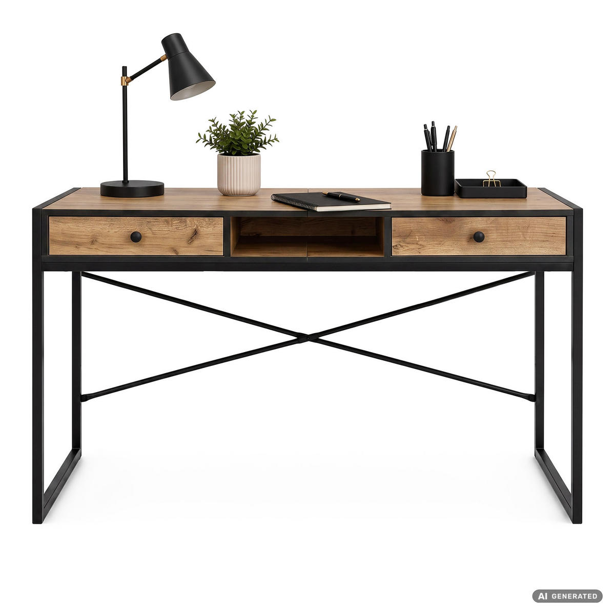 SCHREIBTISCH ELOSNIS 123 cm Craft Eiche - Eichefarben/Schwarz, Holzwerkstoff (123/48/80.5cm) - Akord