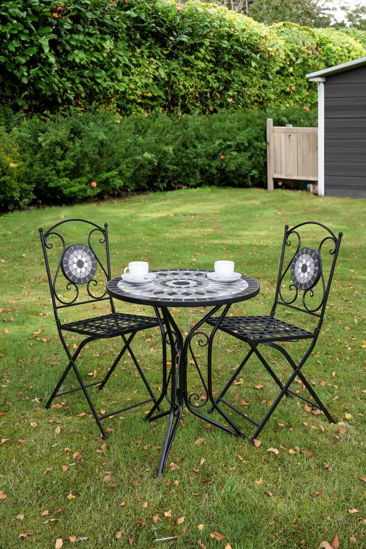 BALKONMÖBEL-SET Teo 3-teilig Mosaik Balkon-Set - Schwarz, Metall - DELUKE