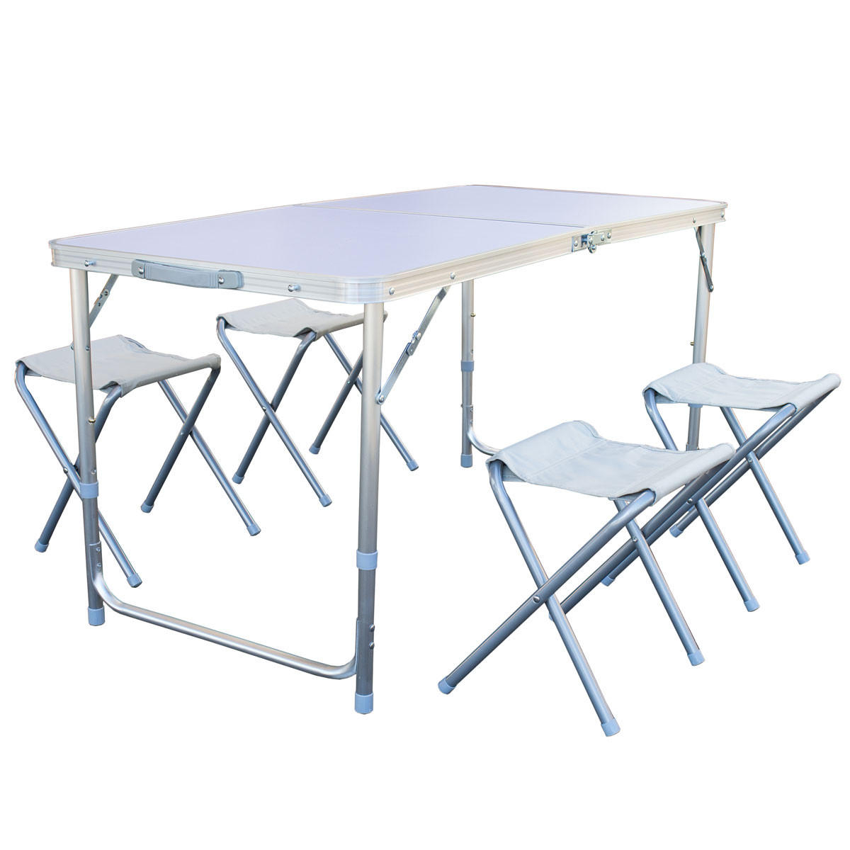 CAMPINGTISCH mit Hocker Silber - Silberfarben, Metall - SVITA