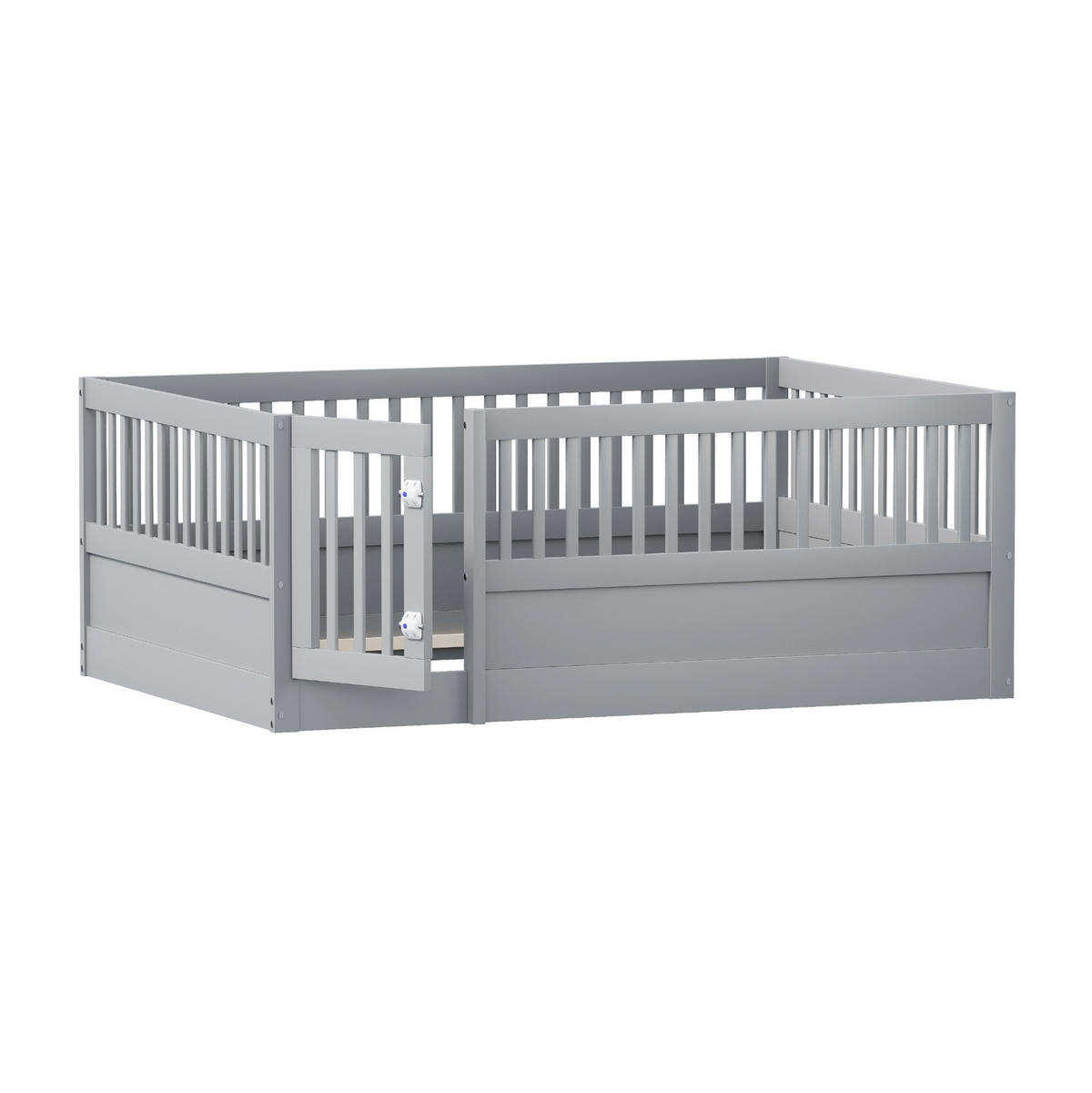 KINDERBETT 140/200 cm als Bodenbett mit Zaun und Tür aus Holzwerkstoff, Grau - Grau, Holzwerkstoff (140/200cm) - Redom
