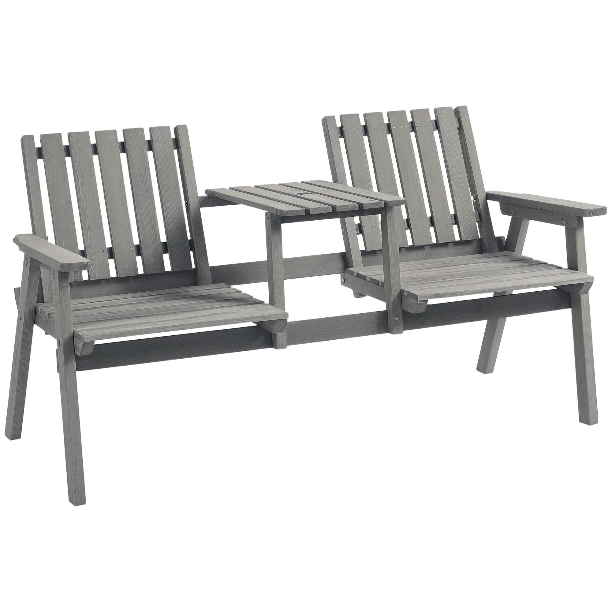 GARTENBANK MIT TISCH DE-08295 Sitzgruppe mit Regenschirmloch, 2 Sitzplätze Grau - Grau, Holz (152/83/70cm) - ComfortXL
