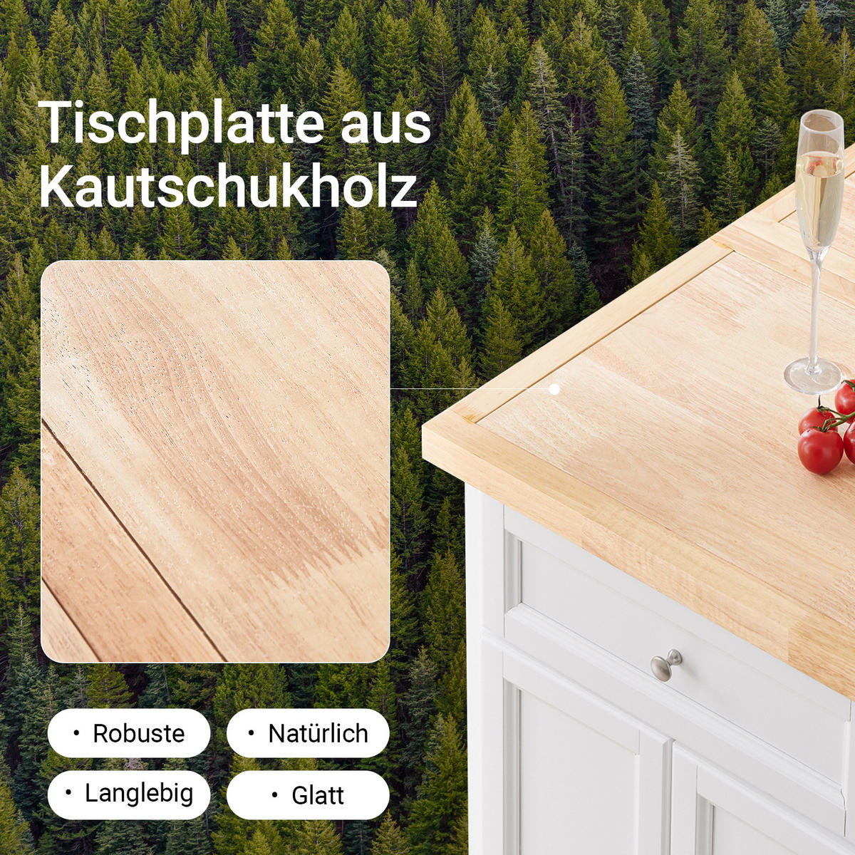 KÜCHENINSEL Weiß-Natur - Weiß, Holz/Holzwerkstoff (115/92/71cm) - SoBuy