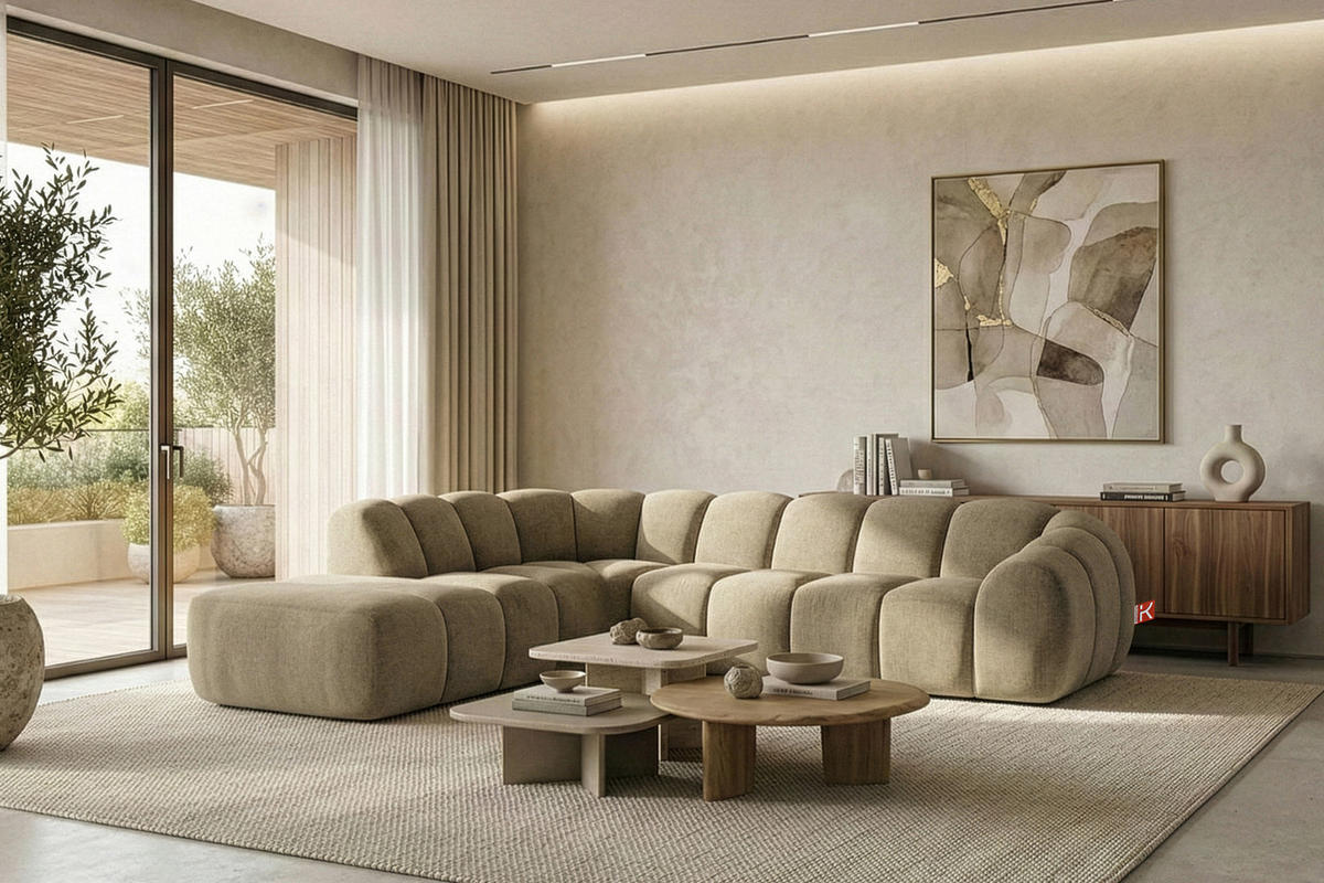 ECKSOFA LINKS FLAVA, Sandfarben - Sandfarben, Holz/Holzwerkstoff (310/274cm) - KONSIMO®
