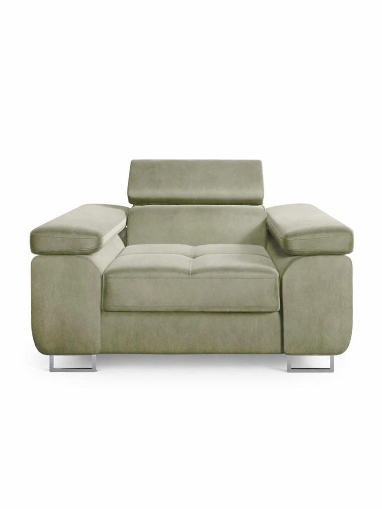 SESSEL WILD mit verstellbare Kopfstütze Velours Creme - Chromfarben/Creme, Holz/Textil (130/100/101cm) - Muffo