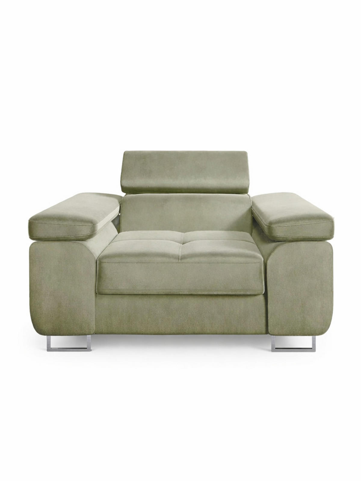 SESSEL WILD mit verstellbare Kopfstütze Velours Creme - Chromfarben/Creme, Holz/Textil (130/100/101cm) - Muffo