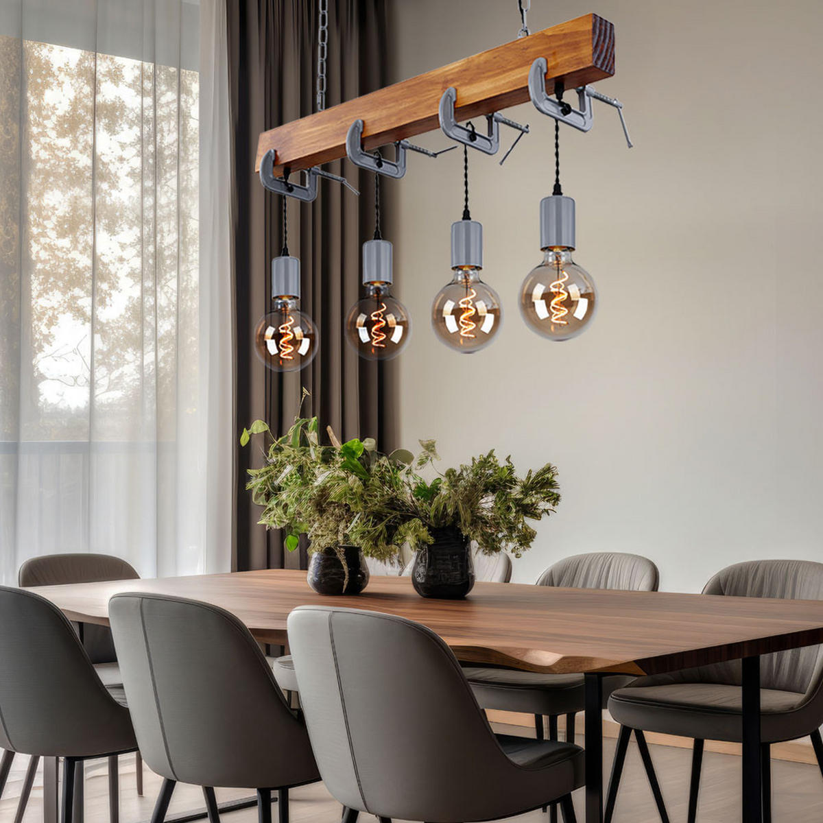 HÄNGELEUCHTE Holzoptik Braun Metall verzinkt - Braun, Holz (85/14/120cm) - Globo Lighting