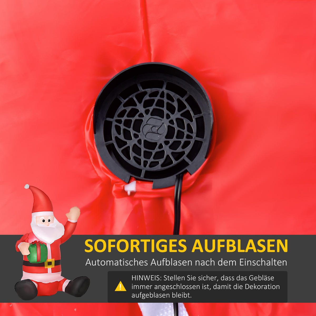WEIHNACHTSDEKORATION Gebläse Selbstaufblasbare Weihnachtsmann Santa Claus LED - Rot, Kunststoff (50/120/70cm) - HOMCOM