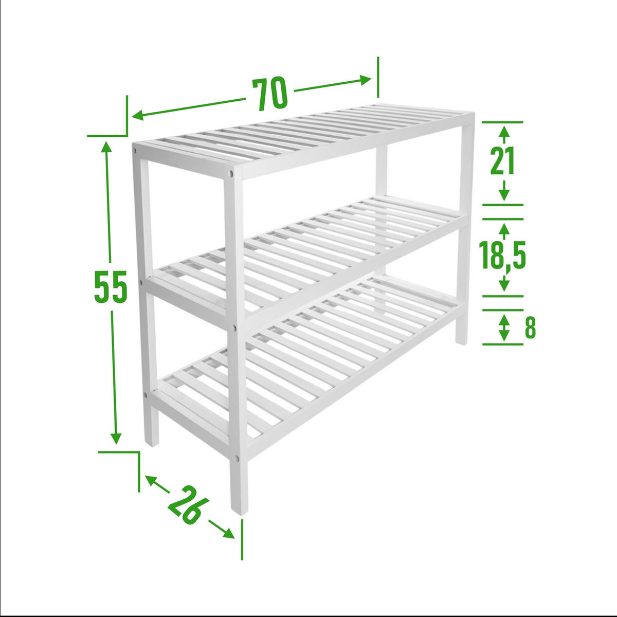 SCHUHREGAL Bambus Weiß 3 Ebenen 70/26/55 cm - Weiß, Holz (70/55/26cm) - Begryf