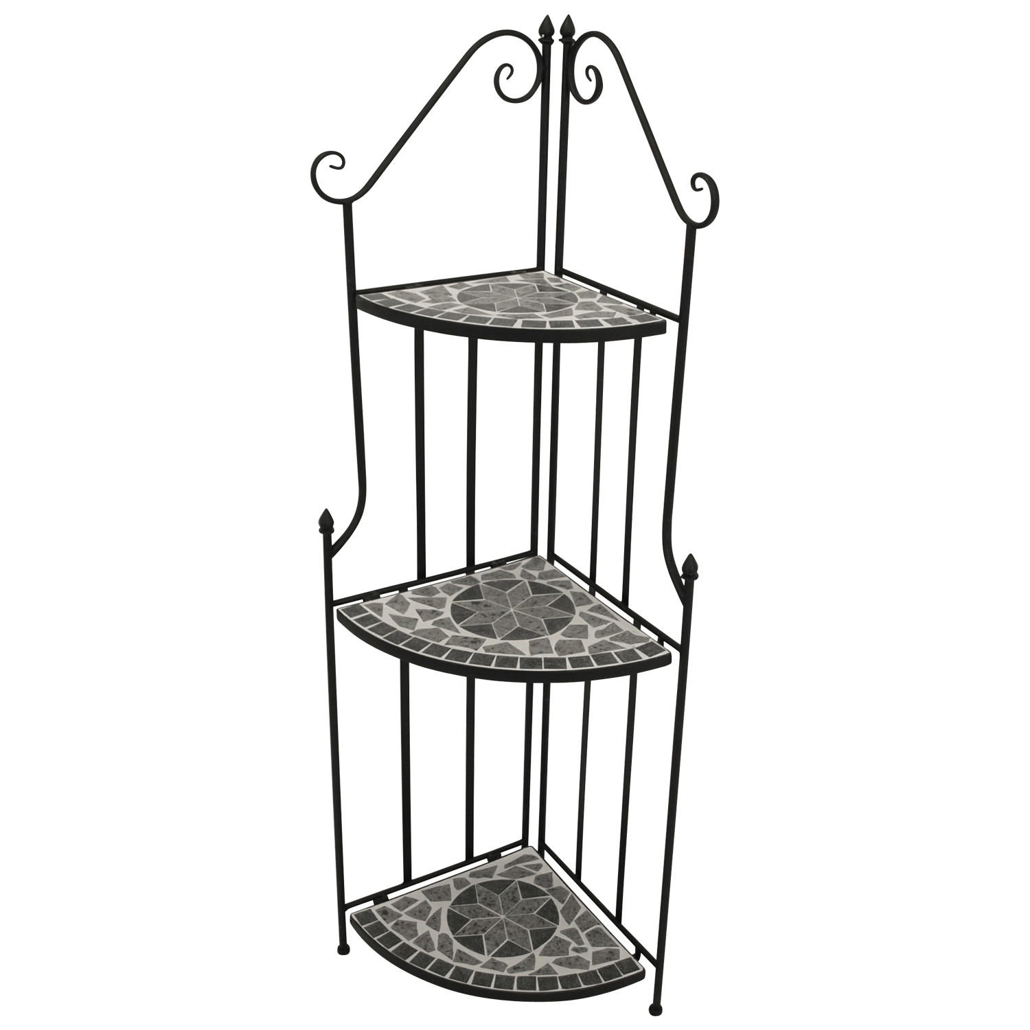 ECK-REGAL Gateshead - Rahmen aus Stahl, Regalebenen aus echter Keramik in Mosaik Optik, Farbe grau - Schwarz, Holz (50/141/34cm) - TPFGarden