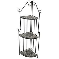 ECK-REGAL Gateshead - Rahmen aus Stahl, Regalebenen aus echter Keramik in Mosaik Optik, Farbe grau - Schwarz, Holz (50/141/34cm) - TPFGarden