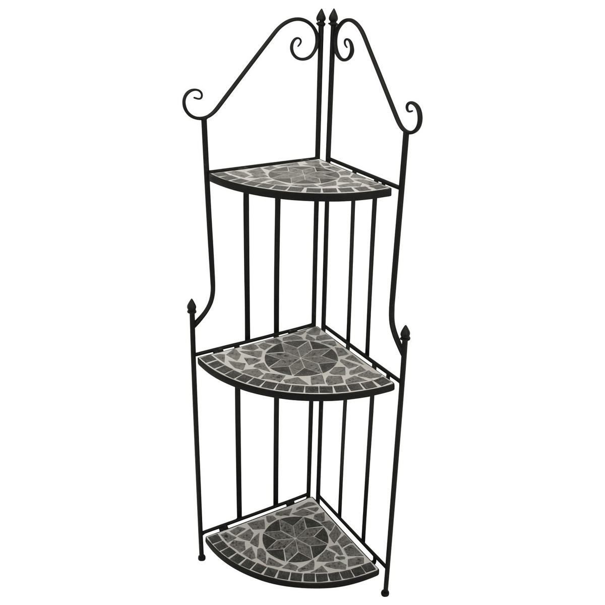 ECK-REGAL Gateshead - Rahmen aus Stahl, Regalebenen aus echter Keramik in Mosaik Optik, Farbe grau - Schwarz, Holz (50/141/34cm) - TPFGarden