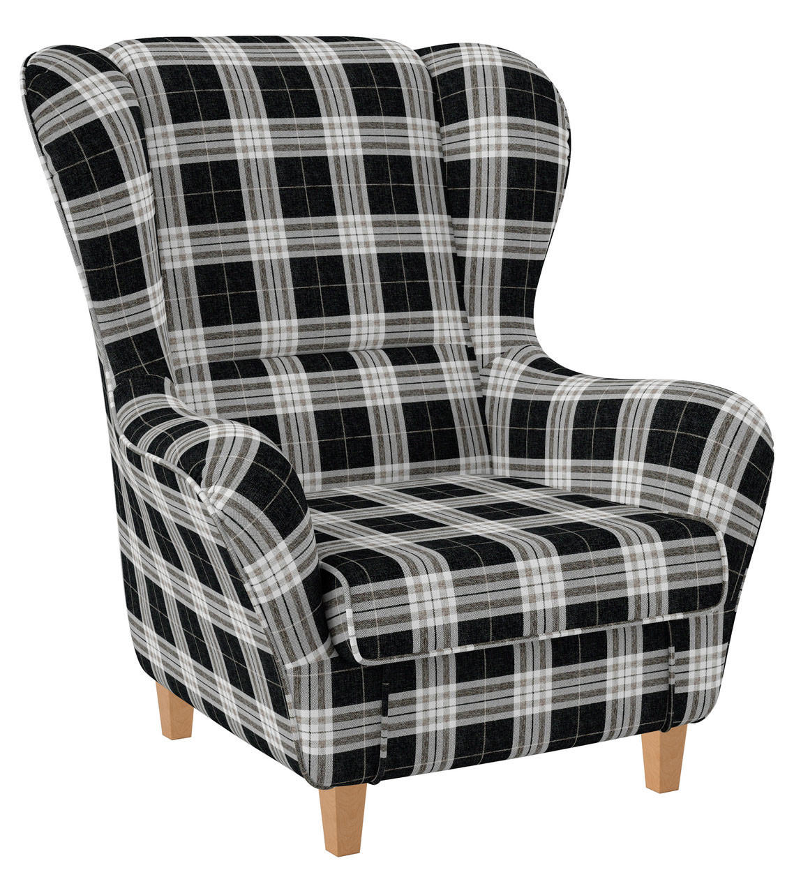 OHRENSESSEL Sofia Relaxsessel mit Hocke | Design Oxford kariert - Edelstahlfarben, Textil (92/68/95cm) - Supellex