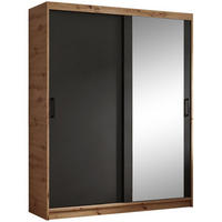 SCHWEBETÜRENSCHRANK Hela 160/205/60 2-türig eiche Artisan/schwarz mit Spiegel - Schwarz/Eiche Artisan, Holzwerkstoff (160/205/60cm) - Beautysofa
