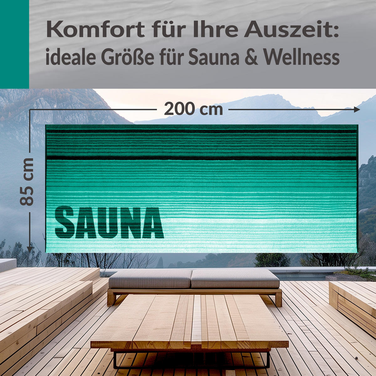 SAUNAHANDTUCH Oslo Grün – Dunkelgrün 85x200 cm - Dunkelgrün/Grün, Textil (85/200cm) - Lashuma