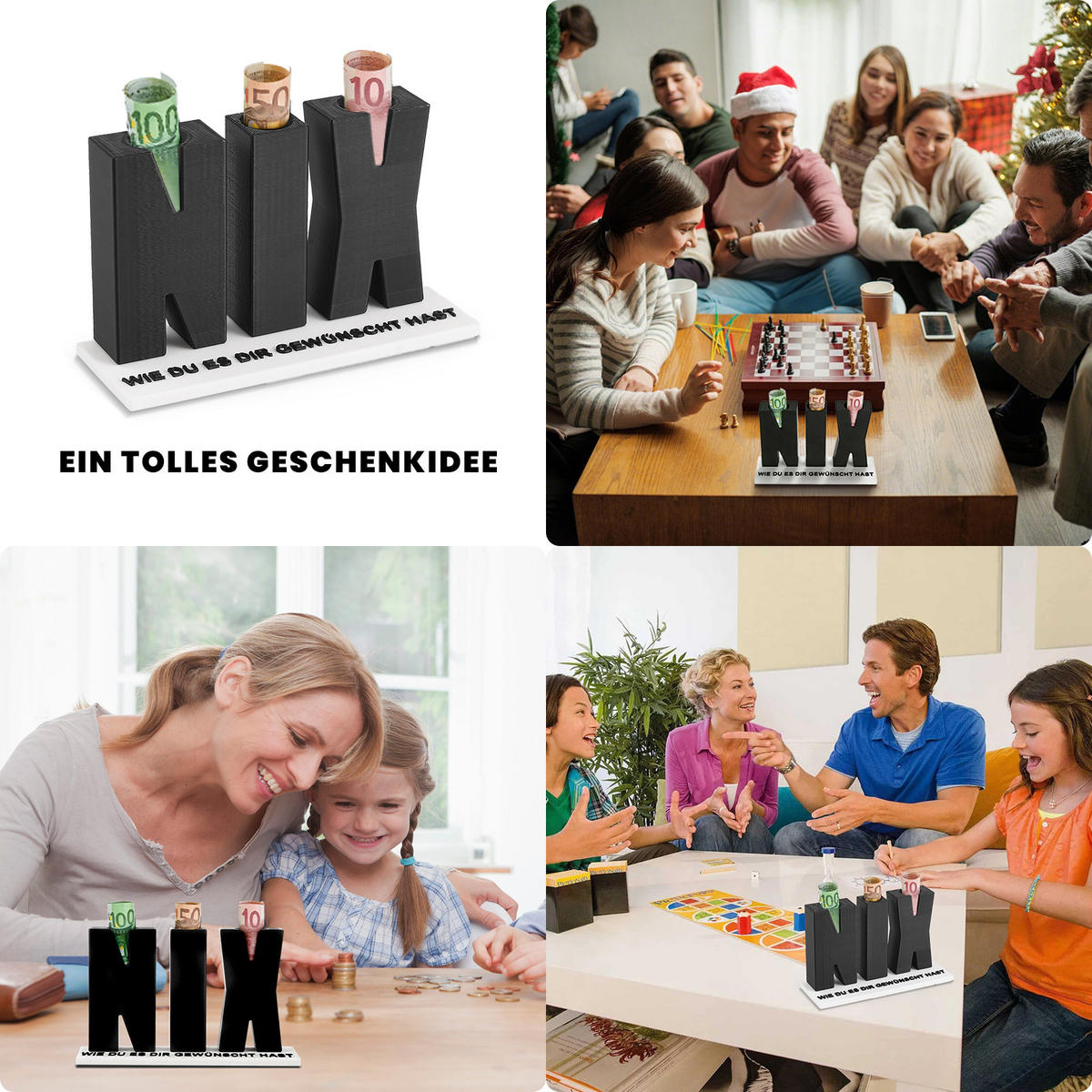GELDGESCHENK NIX 3D Buchstaben Holz mit Löchern Geburtstag Geschenkidee - Schwarz, Metall (8/13.9/5cm)