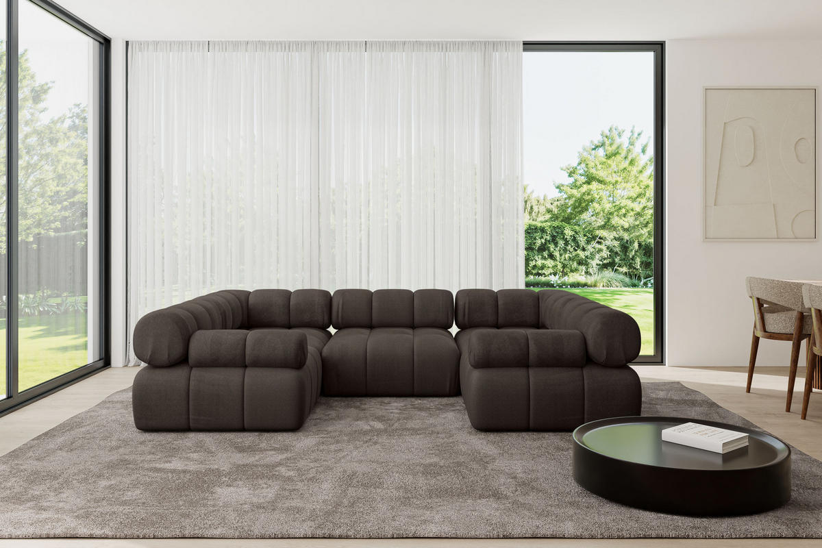 WOHNLANDSCHAFT modulares Sofa Birno-U1 - 285x190x70 cm Braun Velours - Braun, Holzwerkstoff/Textil (285/70/190cm) - ALTDECOR