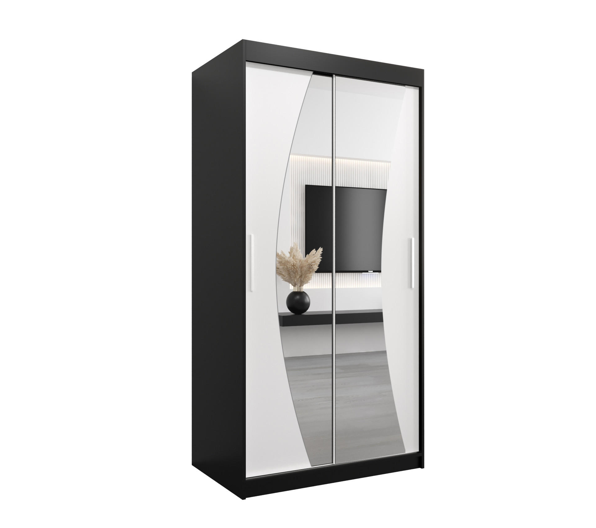 Abiks Möbel Schwebetürenschrank Schwarz, Weiß 100x200x62 cm