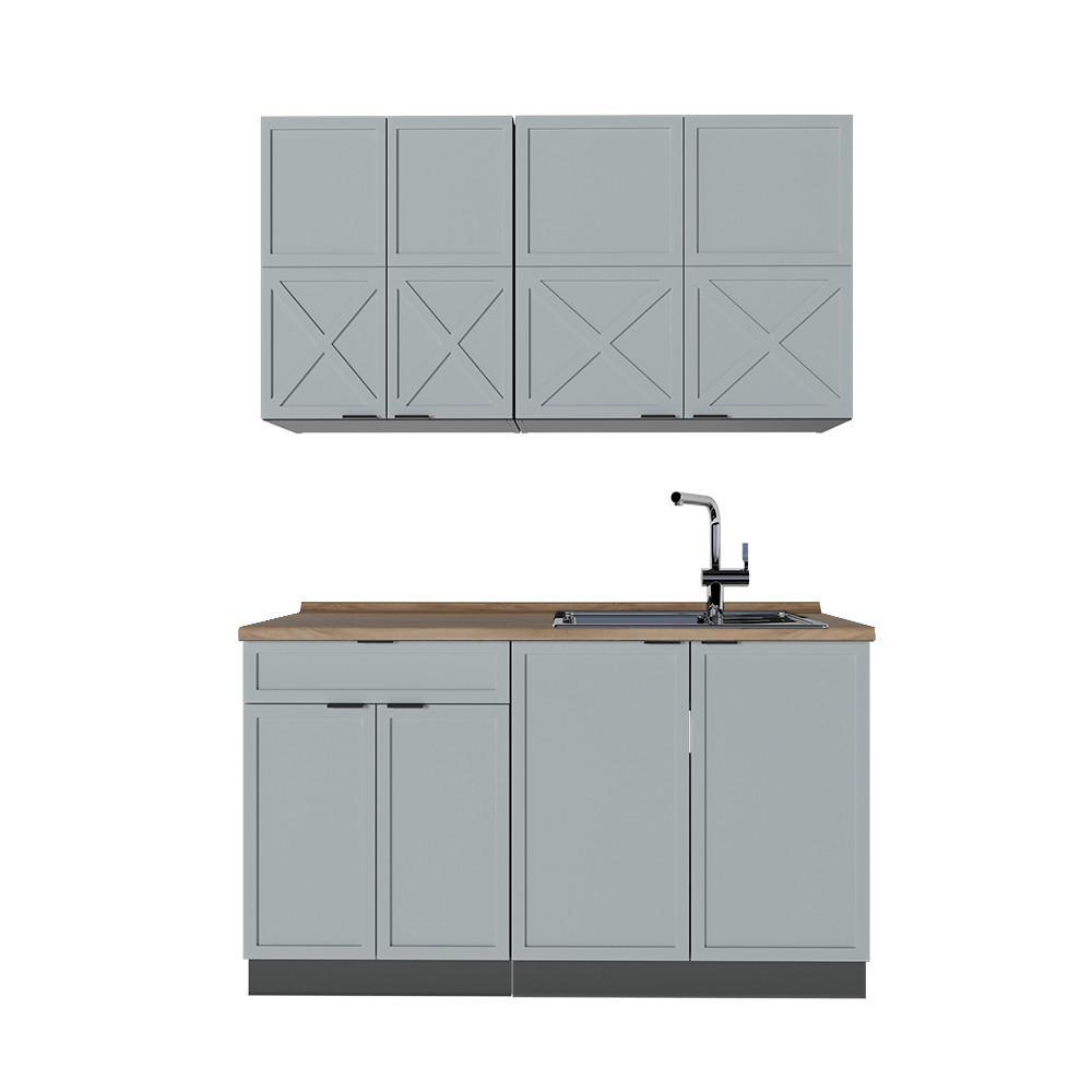 SINGLEKÜCHE Fame-Line Hellblau-grau/Anthrazit 140 cm, AP Eiche - Anthrazit/Blaugrau, Holzwerkstoff (140/81.6/60cm) - Vicco