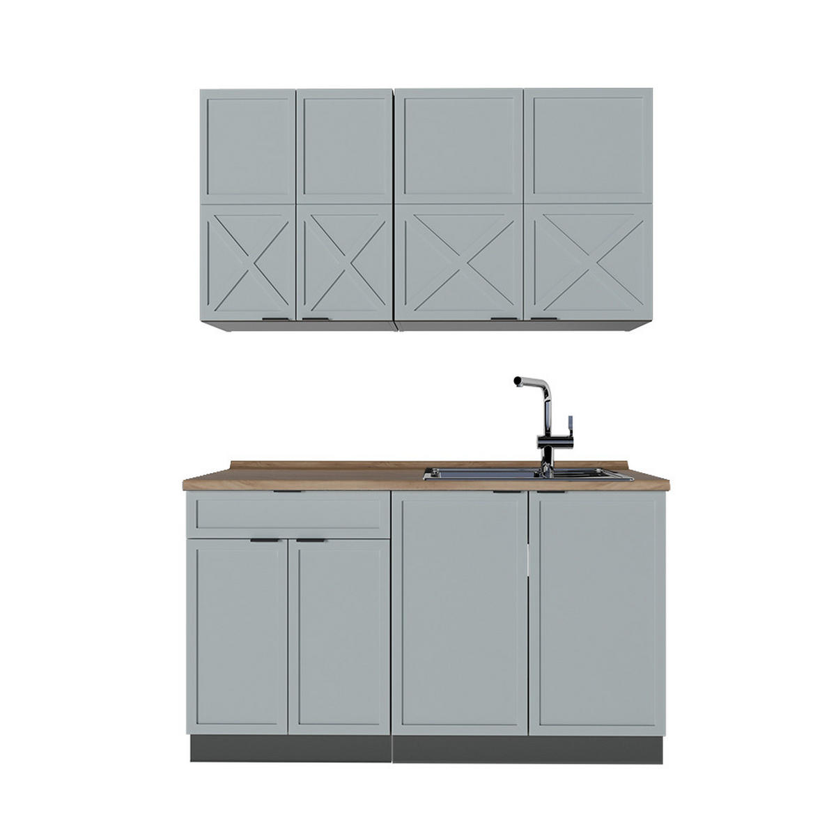 SINGLEKÜCHE Fame-Line Hellblau-grau/Anthrazit 140 cm, AP Eiche - Anthrazit/Blaugrau, Holzwerkstoff (140/81.6/60cm) - Vicco