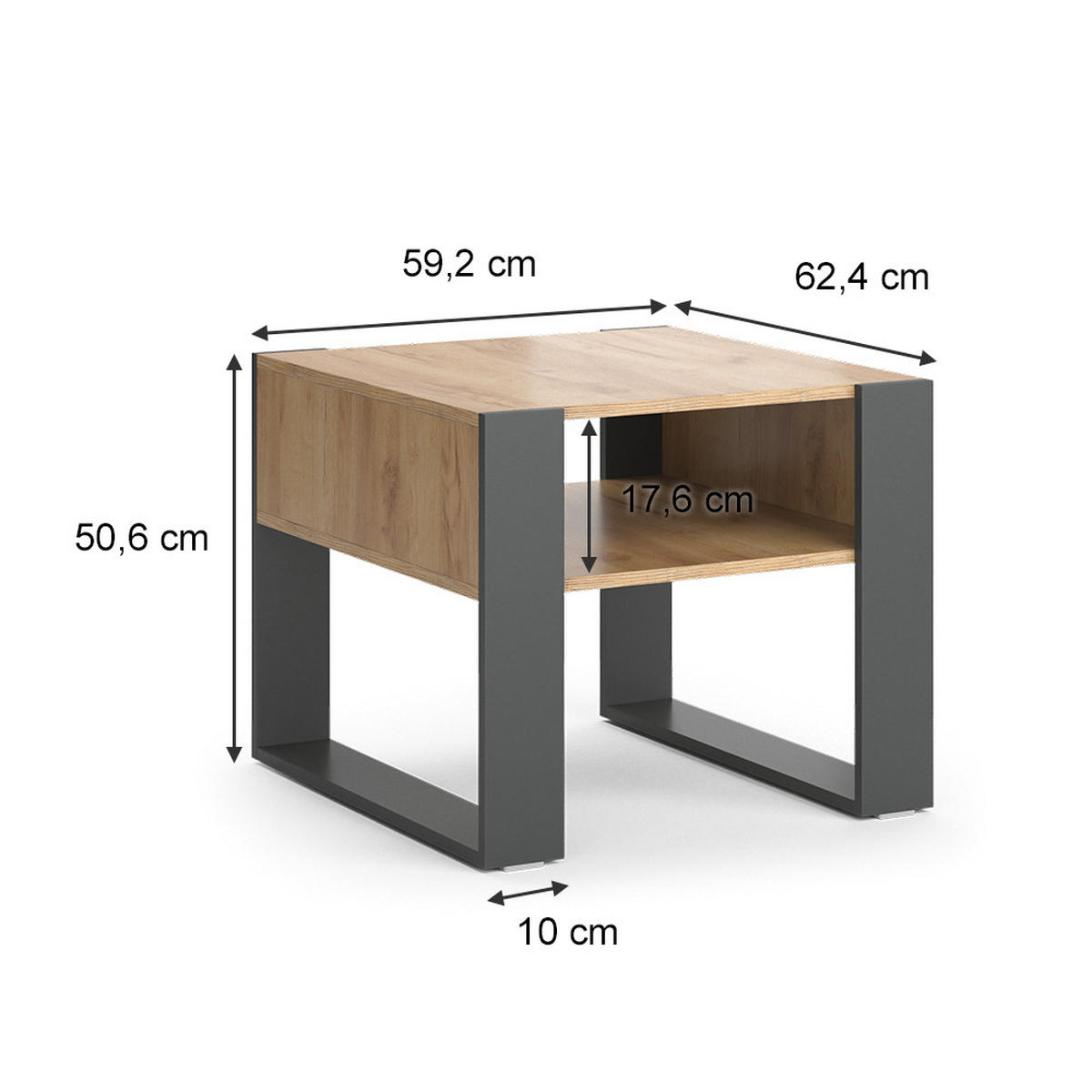 COUCHTISCH Anthrazit 59.2 x 50.6 cm - Honigeiche/Anthrazit, Holzwerkstoff (50.6/59.2/62.4cm) - Vicco