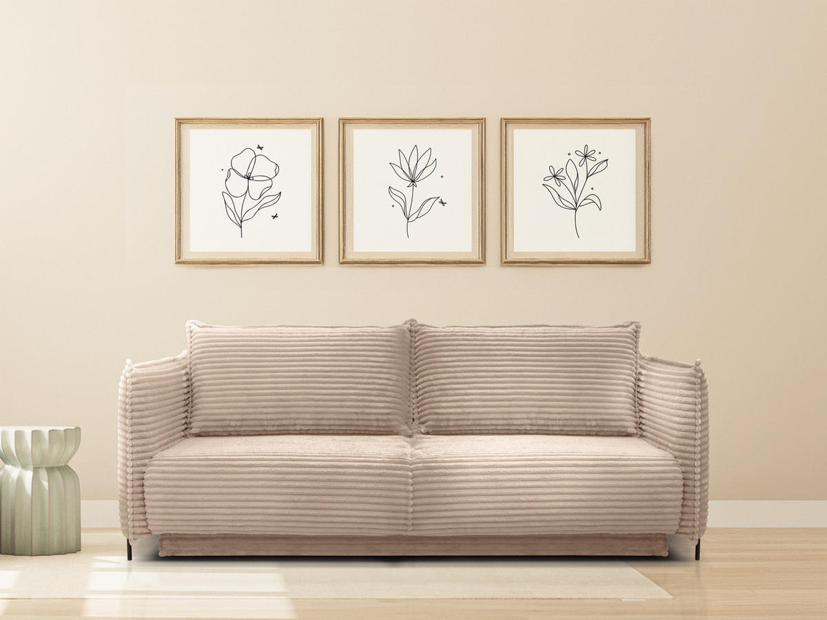 SOFA Amalfi Creme mit Schlaffunktion - Creme/Schwarz, Textil/Metall (226/90/105cm) - Selsey
