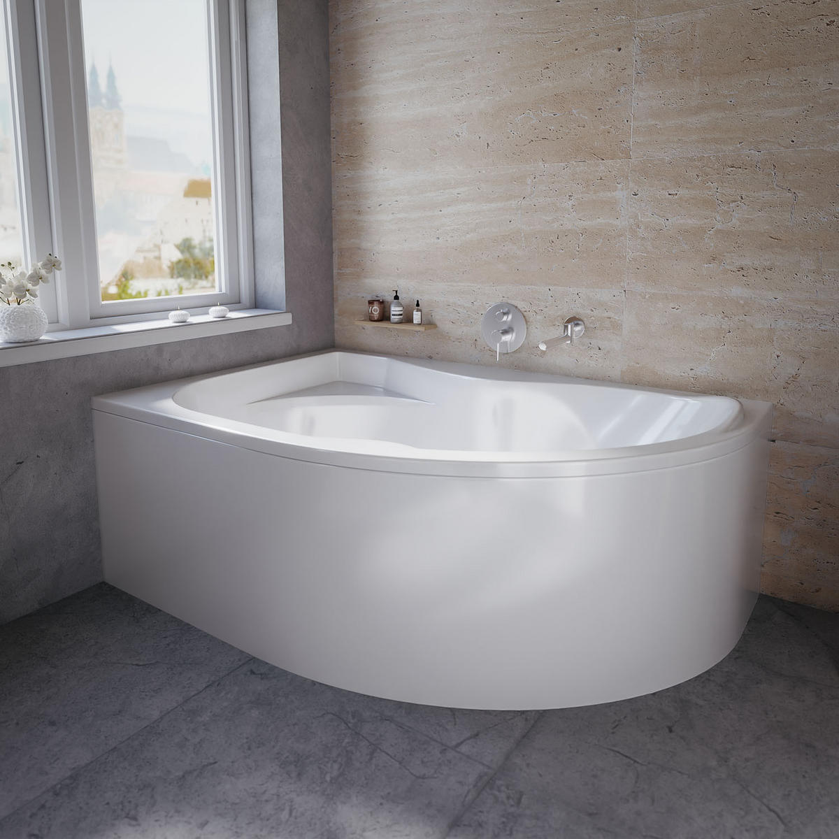 BADEWANNE Eckwanne DORA 170/110 Rechts mit Schürze Ablauf Füße - Weiß, Kunststoff (110/59.5/170cm) - bad land