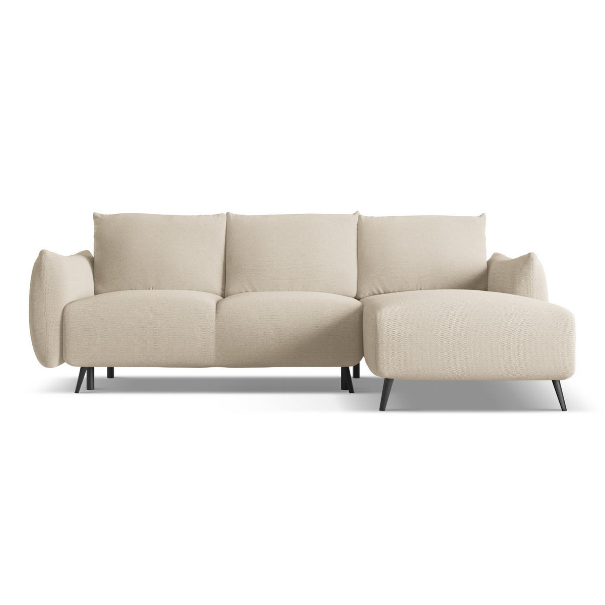 ECKSOFA mit Schlaffunktion Chenille Stoff Beige - Beige/Schwarz, Textil/Metall (242/162cm) - LaMiaSofa