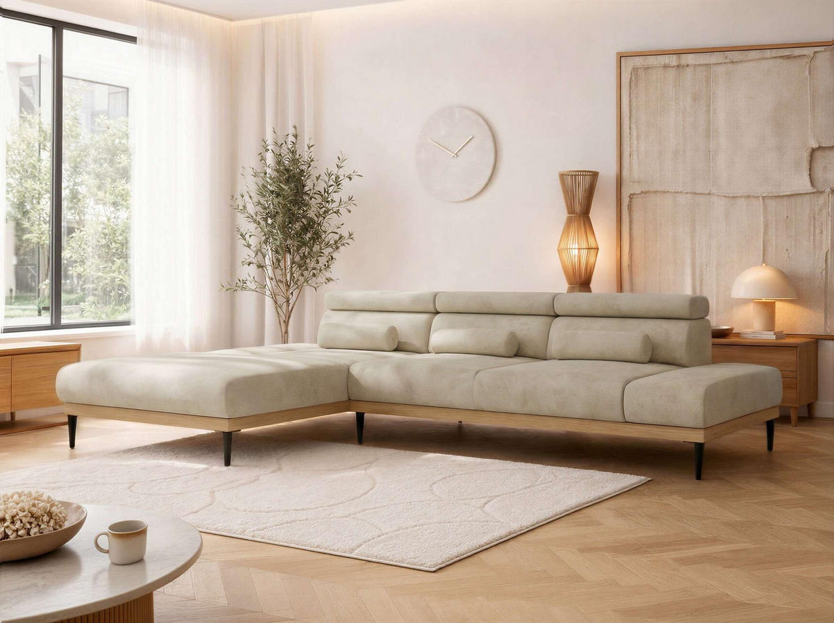 ROHOVÁ SEDAČKA PAVERO L - Béžová Samet - Vľavo - čierna/béžová, kov/textil (205/316cm) - MKS