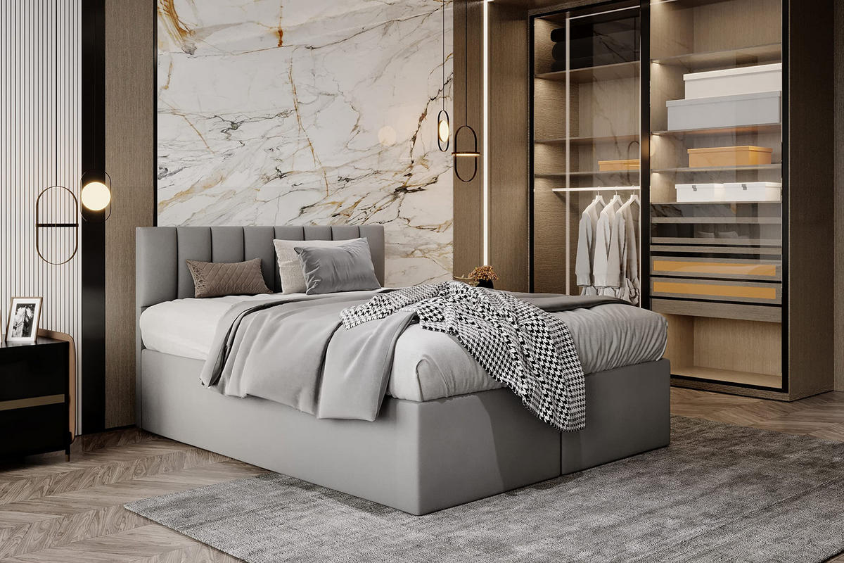KONTINENTALBETT 180x220 cm mit Taschenmatratze, MIAMI, Visco Topper 5 cm, Grau - Grau, Kunststoff (180/220cm) - Trada