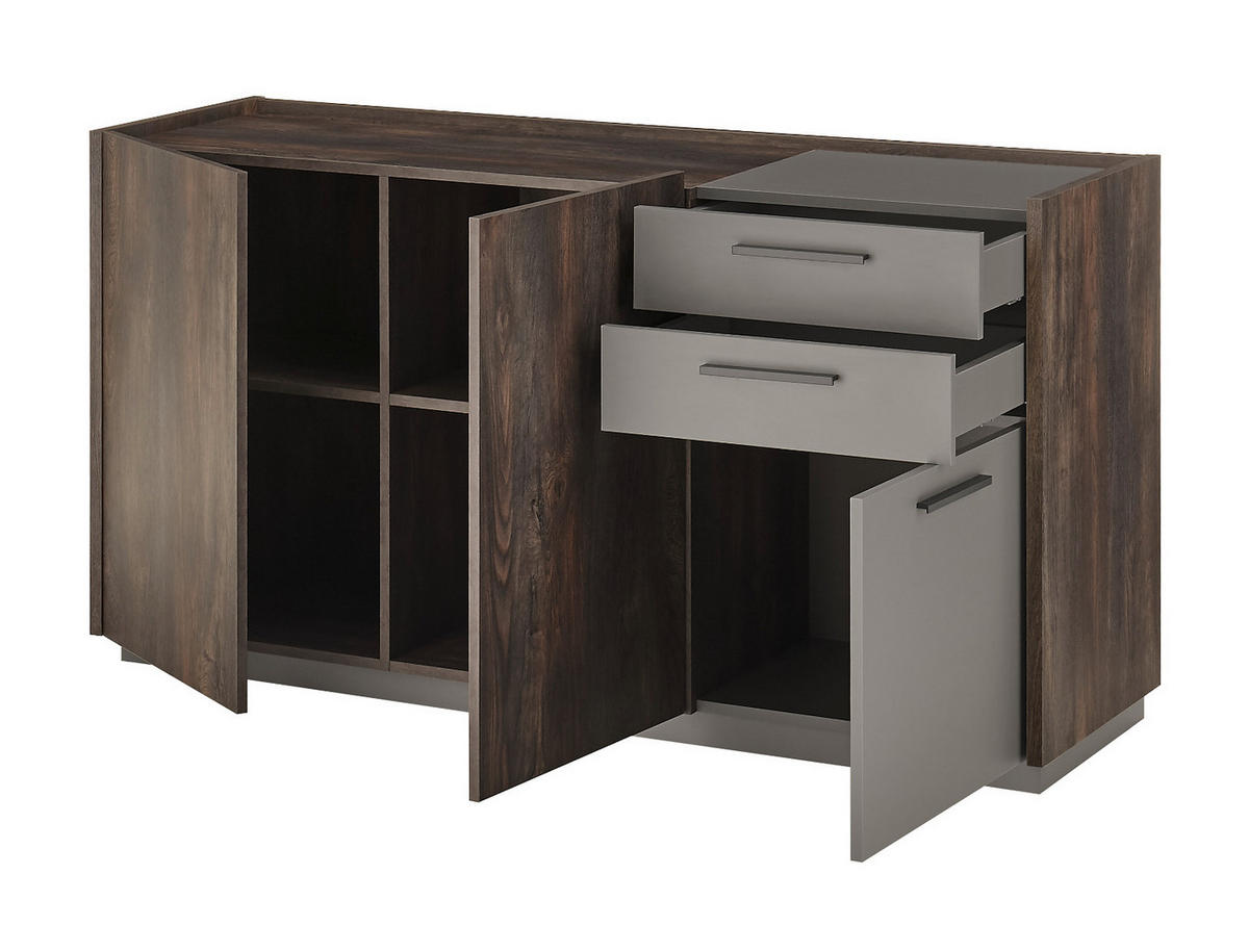 SIDEBOARD Thermo Eiche, grau, Kommode mit Soft-Close 200 x 80 cm - Eichefarben/Schwarz, Holzwerkstoff/Kunststoff (200/80/45cm) - Furn.Design