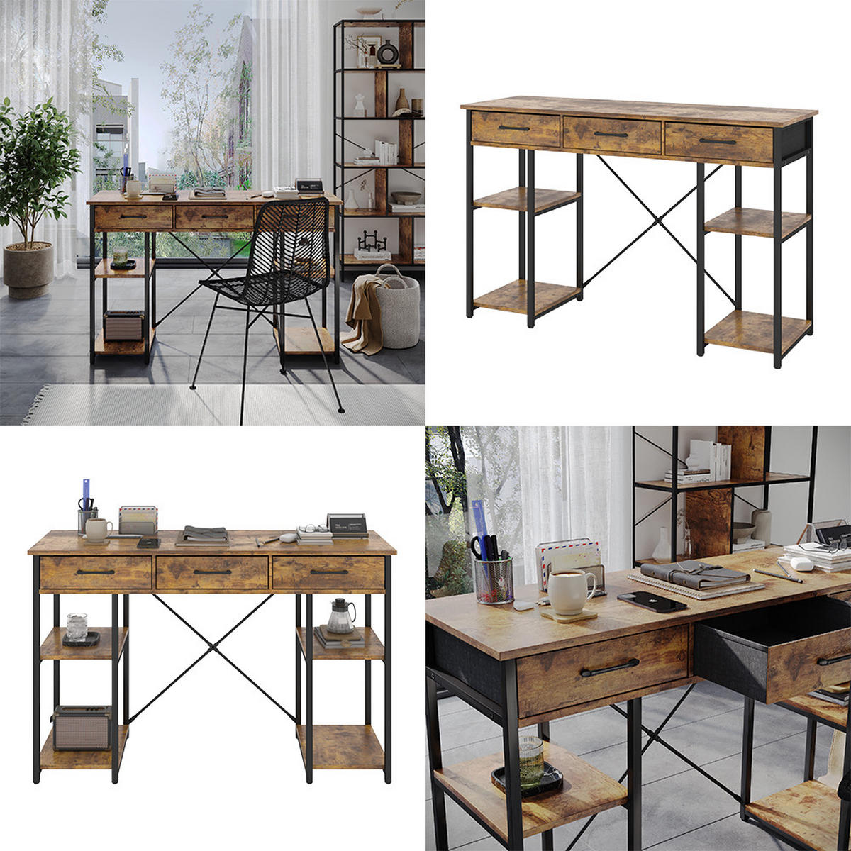 SCHREIBTISCH Chino Eiche rustikal 120 x 40 cm mit 3 Schubladen - Wildeiche, Holzwerkstoff (40/120/78cm) - Vicco