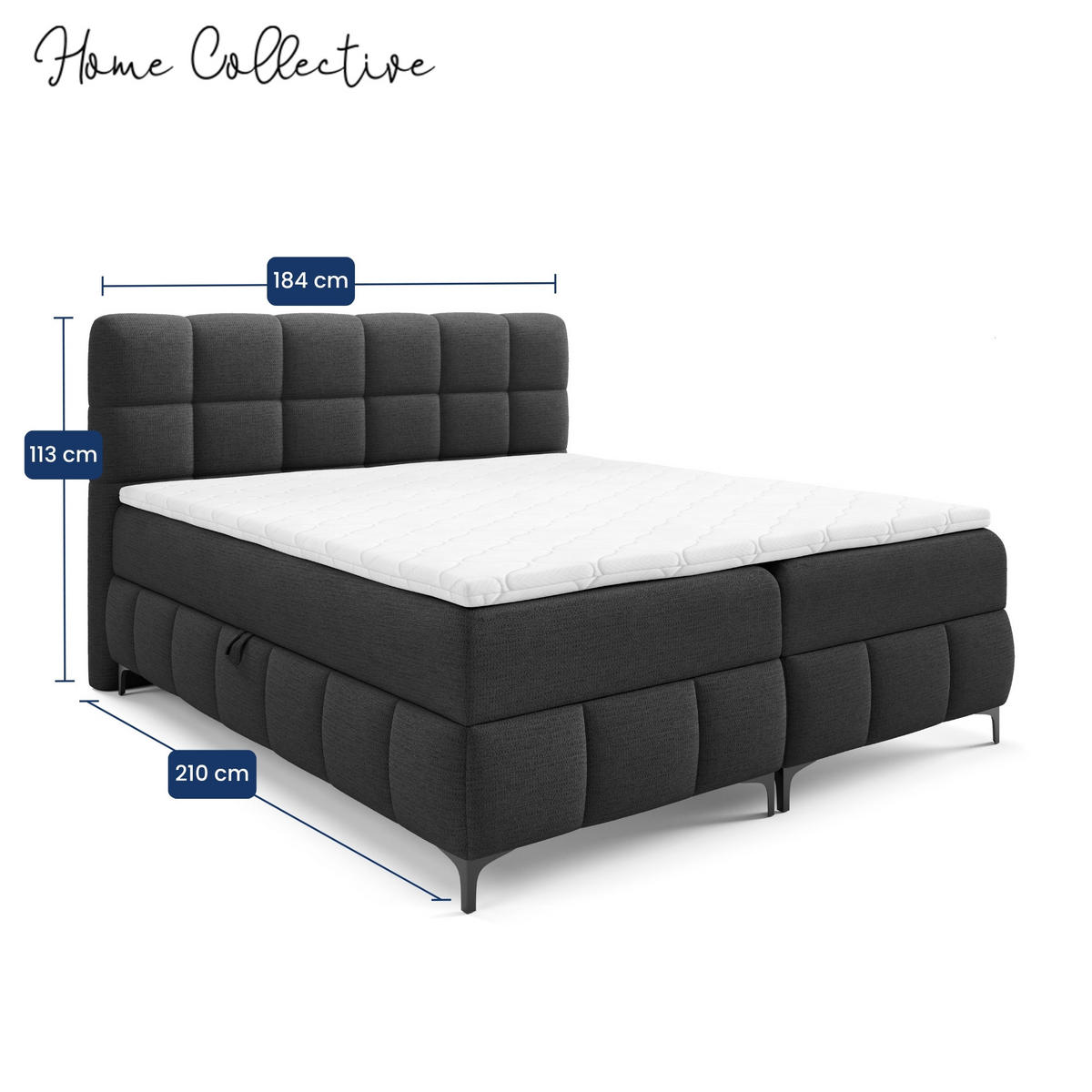 BOXBETT mit Stauraum und Topper 180x200 cm Schwarz - Schwarz, Textil (180/200cm) - Home Collective