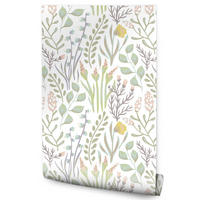 VLIESTAPETE Wiesenblumen und Kräuter – Grün, Beige, Weiß – 50x1000 cm - Beige/Weiß, Papier (50/1000cm) - Muralo