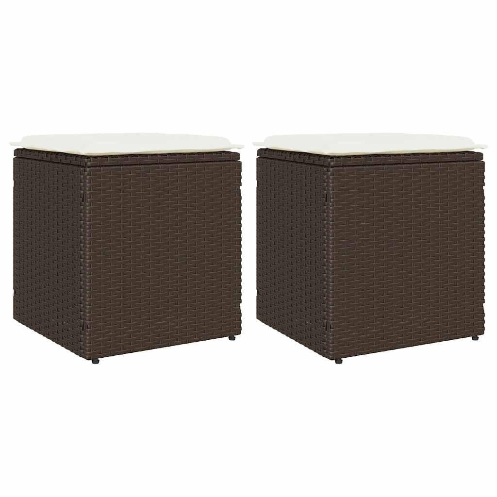GARTENHOCKER Mit Kissen 2 Stk. Braun 40/40/43 Cm Poly Rattan - Creme, Kunststoff (40/43/40cm) - vidaXL