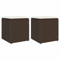 GARTENHOCKER Mit Kissen 2 Stk. Braun 40/40/43 Cm Poly Rattan - Creme, Kunststoff (40/43/40cm) - vidaXL