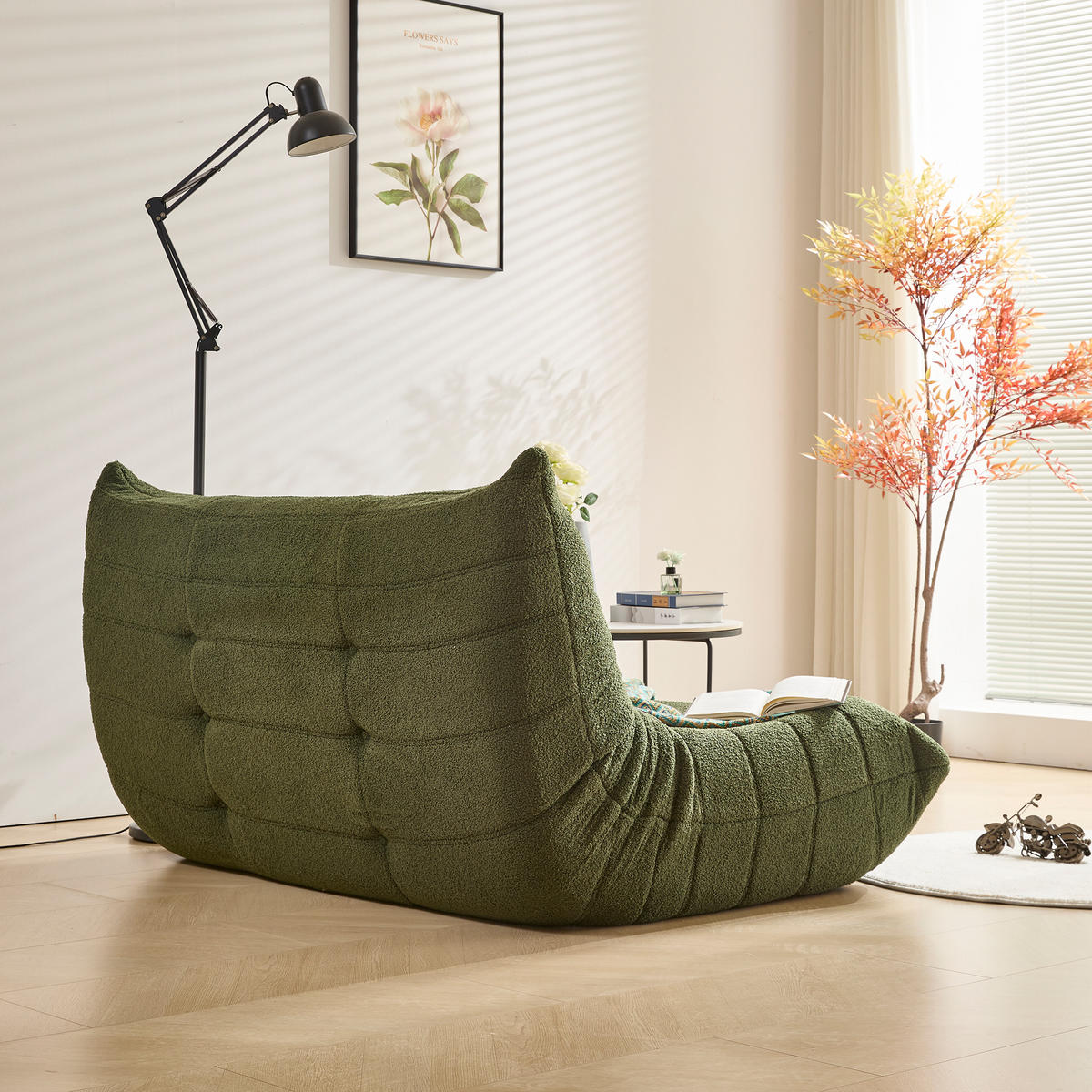 SITZSACK 2-Sitzer Stoff Dunkelgrün, 149 × 114 × 82 cm, gepolstert, breite Sitzfläche - Grün, Textil (149/82/114cm) - WISHDOR