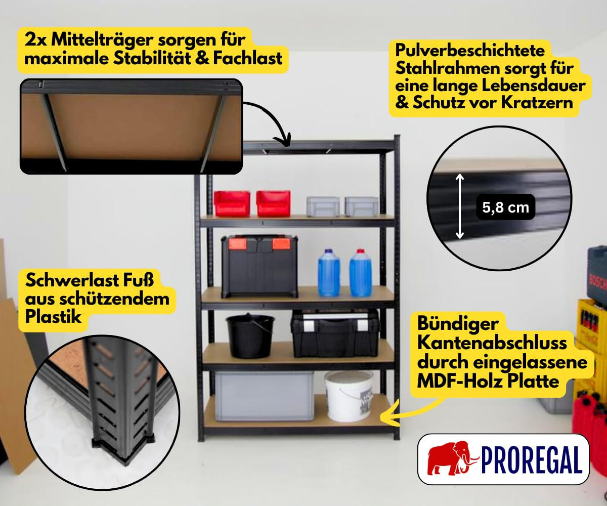 SCHWERLASTREGAL Taurus 180x90x60 cm Fachlast 175 kg Schwarz - Schwarz, Metall (90/180/60cm) - PROREGAL