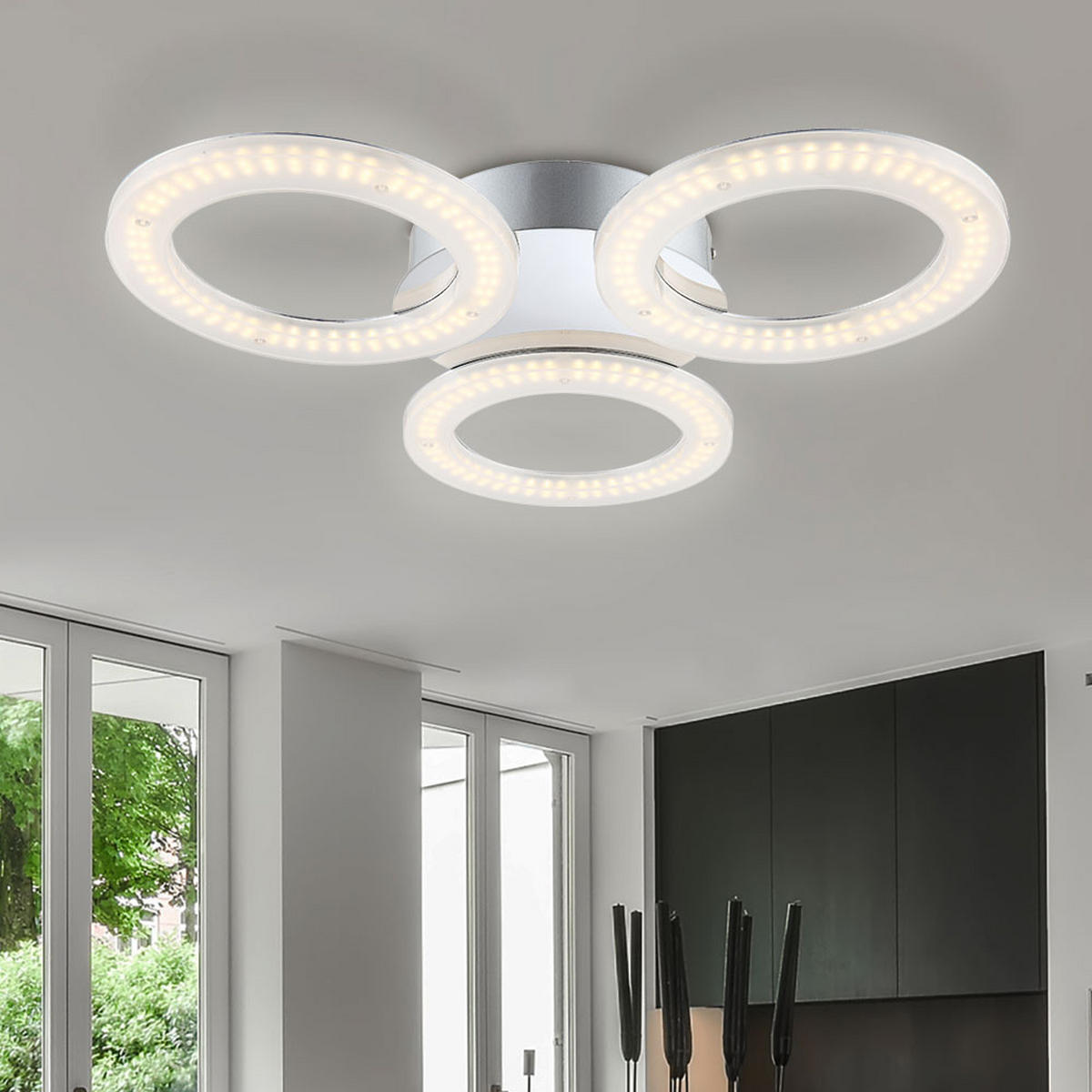 LED DECKENLEUCHTE Marlene Chrom Opal - Weiß, Metall (52/52/6cm) - Globo Lighting