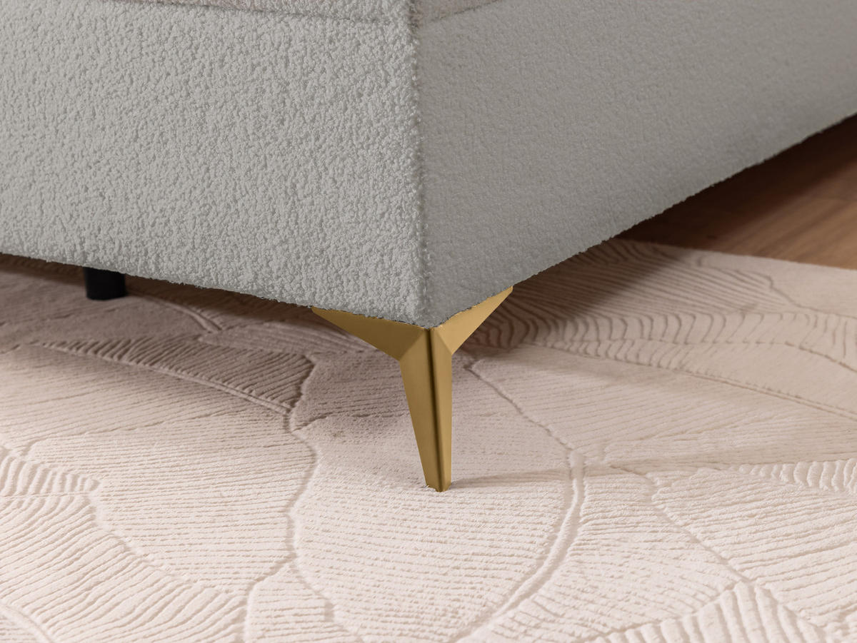 BOXBETT Sonna 140/200 cm Hellgrau Bouclé-Stoff mit abgerundetem Kopfteil und mit goldenen Metallfüßen - Goldfarben/Hellgrau, Holz/Textil (140/200cm) - S-Style Möbel