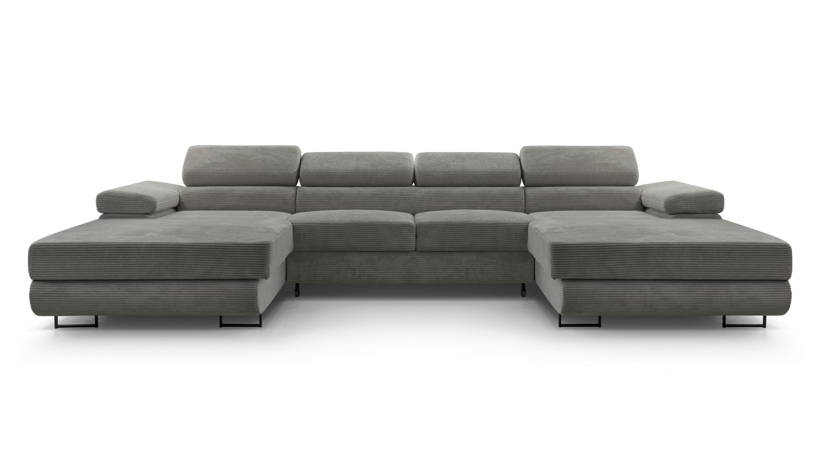 WOHNLANDSCHAFT Arborio Dunkelgrau 352/202/90 cm mit Schlaffunktion - Dunkelgrau/Schwarz, Textil/Metall (352/90/202cm) - AX Living